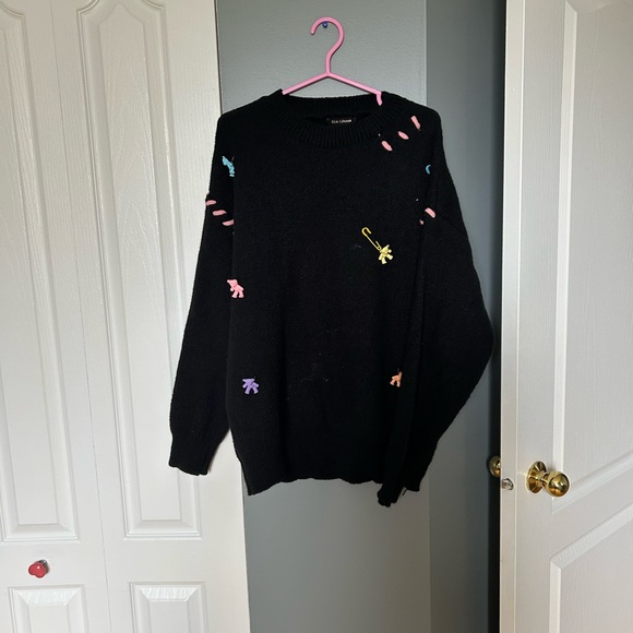 QED London Sweaters - QED London Black Sweater with Multicolor Details
